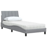 Bed with light gray mattress 90x200 cm fabric