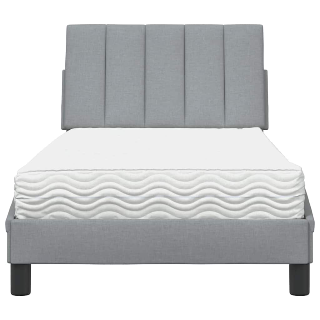 Bed with light gray mattress 90x200 cm fabric