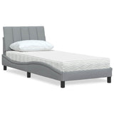 Bed with light gray mattress 90x200 cm fabric