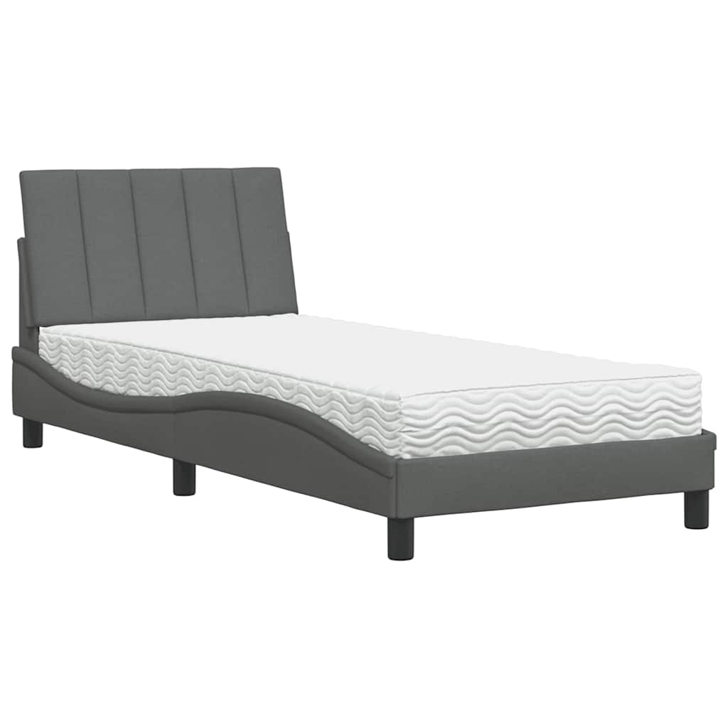 Bed with dark gray mattress 90x200 cm fabric