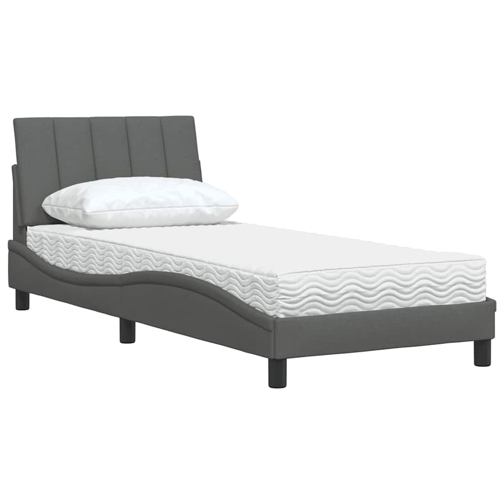 Bed with dark gray mattress 90x200 cm fabric