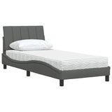 Bed with dark gray mattress 90x200 cm fabric