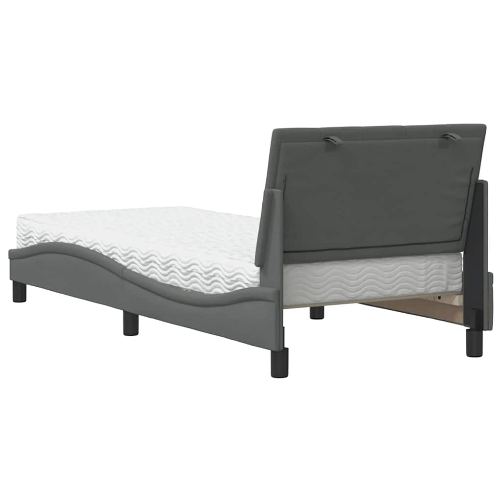 Bed with dark gray mattress 90x200 cm fabric