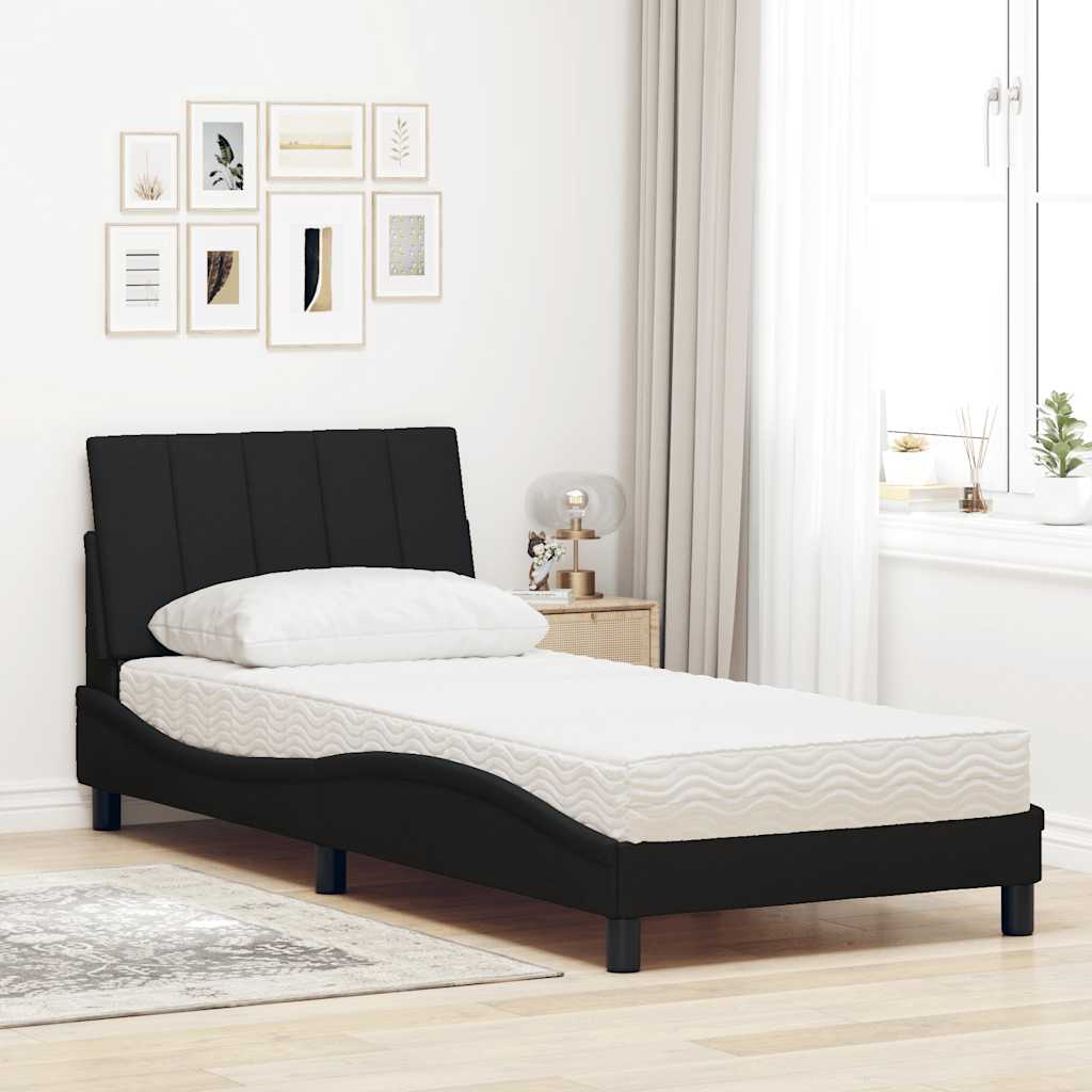 Lit avec matelas noir 90x200 cm tissu