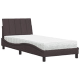 Lit avec matelas marron foncé 90x200 cm tissu