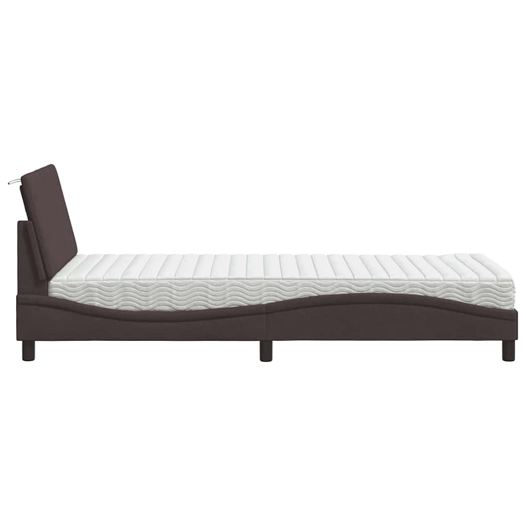 Lit avec matelas marron foncé 90x200 cm tissu