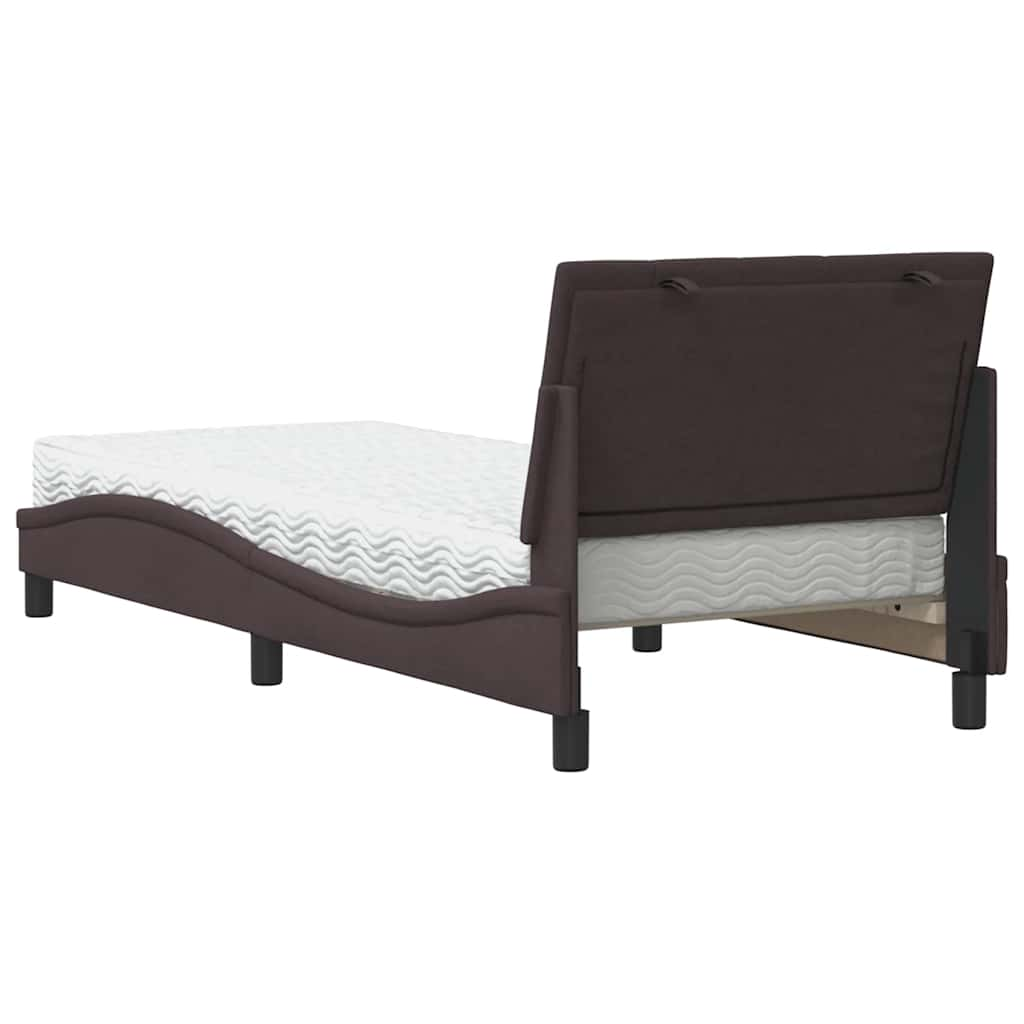 Lit avec matelas marron foncé 90x200 cm tissu