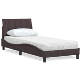 Lit avec matelas marron foncé 90x200 cm tissu