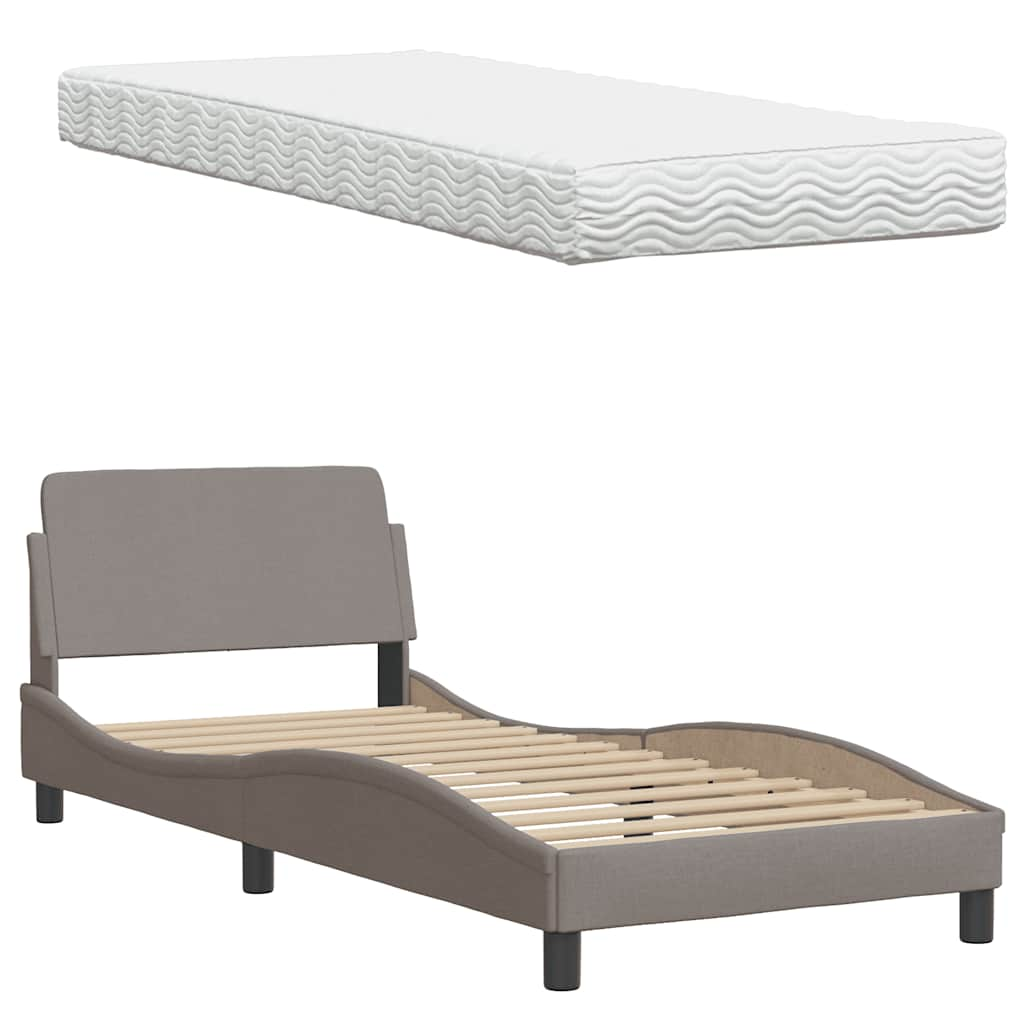 Lit avec matelas taupe 90x200 cm tissu