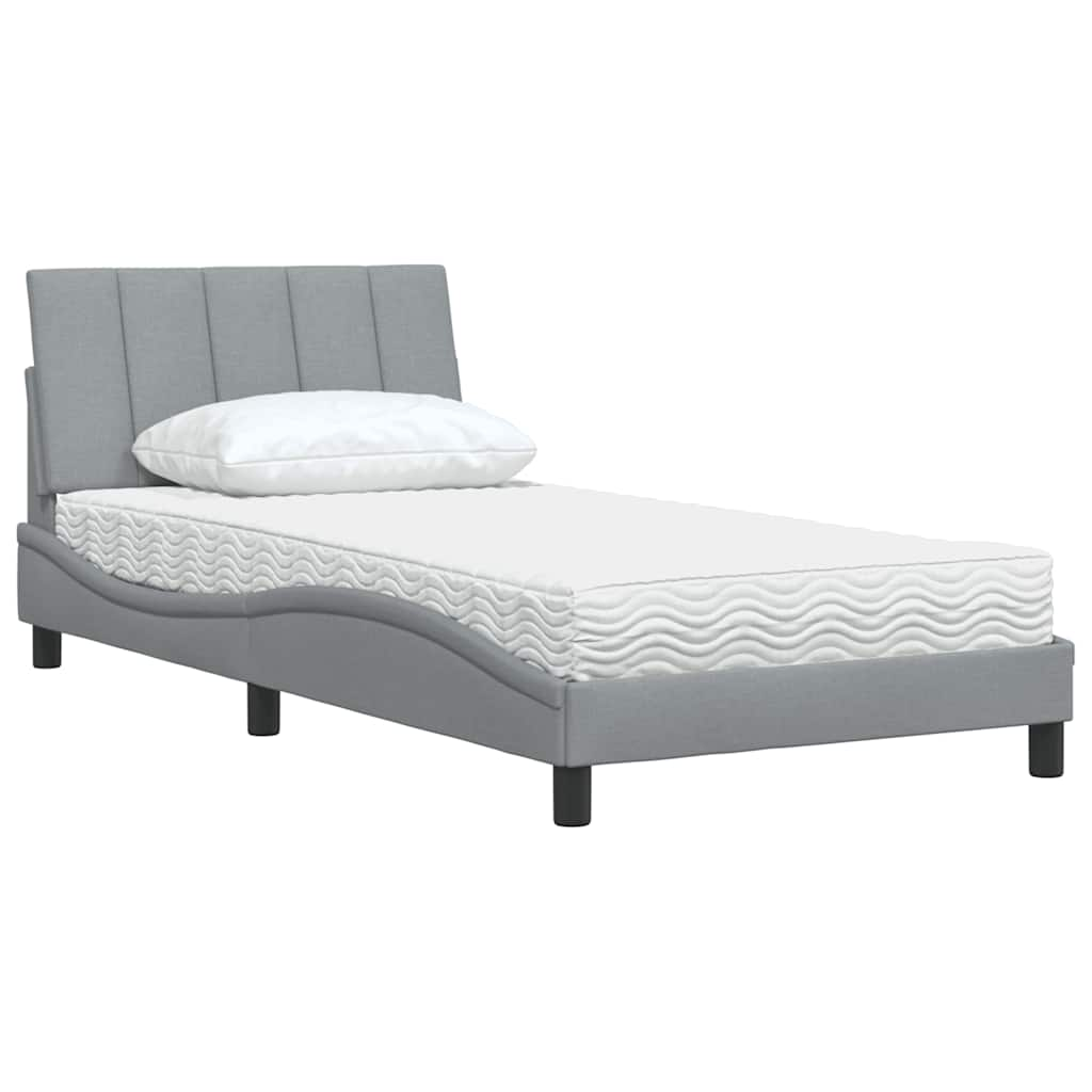 Lit avec matelas gris clair 100x200 cm tissu