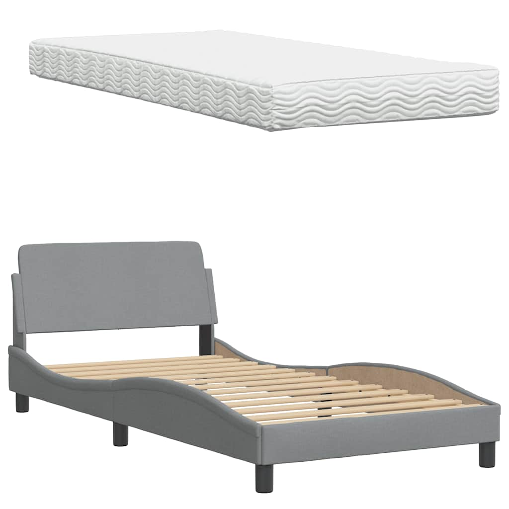 Lit avec matelas gris clair 100x200 cm tissu