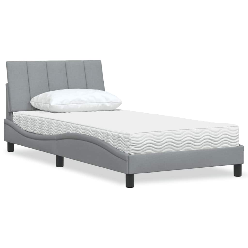 Lit avec matelas gris clair 100x200 cm tissu