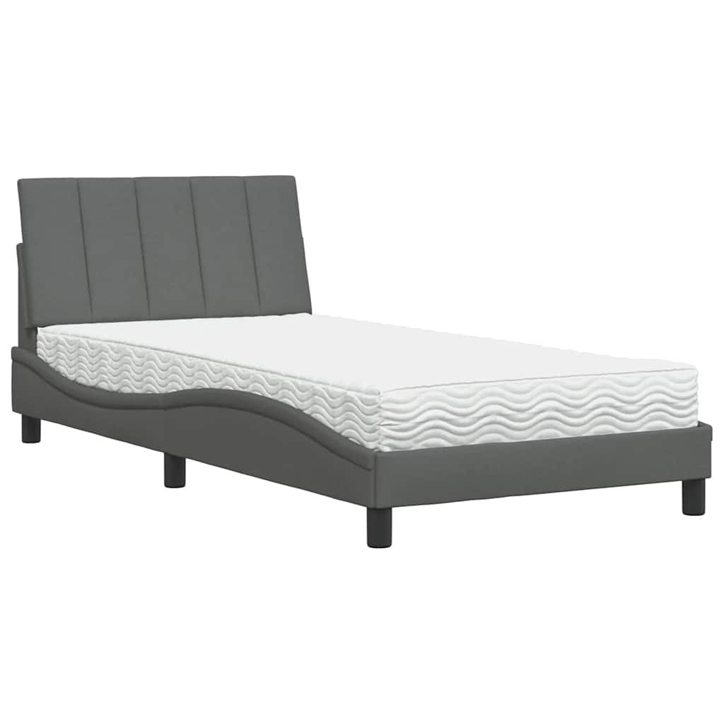 Lit avec matelas gris foncé 100x200 cm tissu