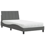 Lit avec matelas gris foncé 100x200 cm tissu