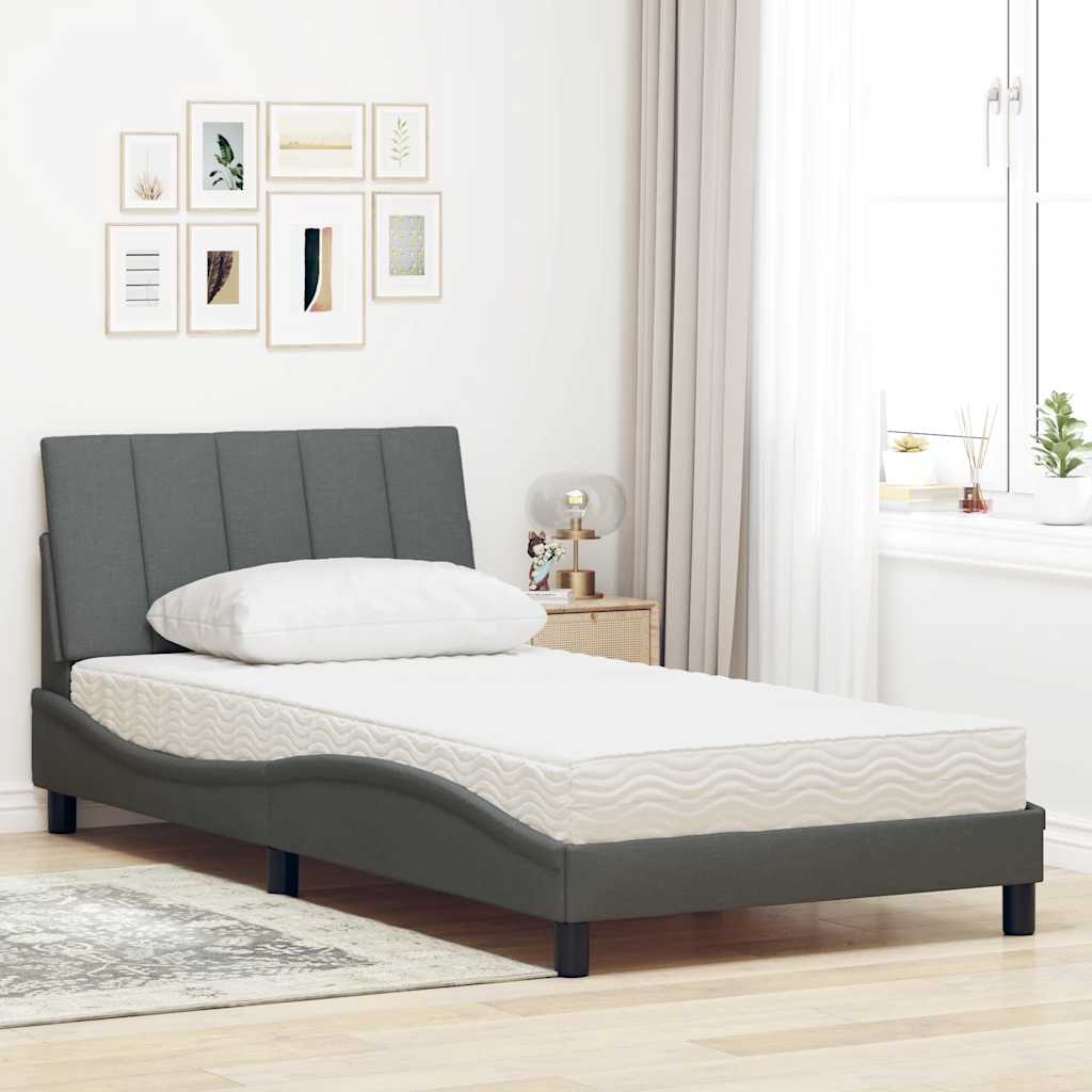 Lit avec matelas gris foncé 100x200 cm tissu