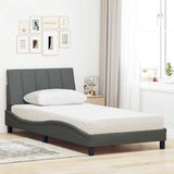 Lit avec matelas gris foncé 100x200 cm tissu