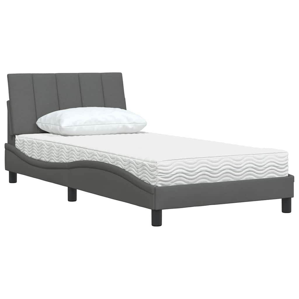 Lit avec matelas gris foncé 100x200 cm tissu