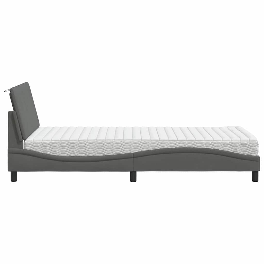 Lit avec matelas gris foncé 100x200 cm tissu