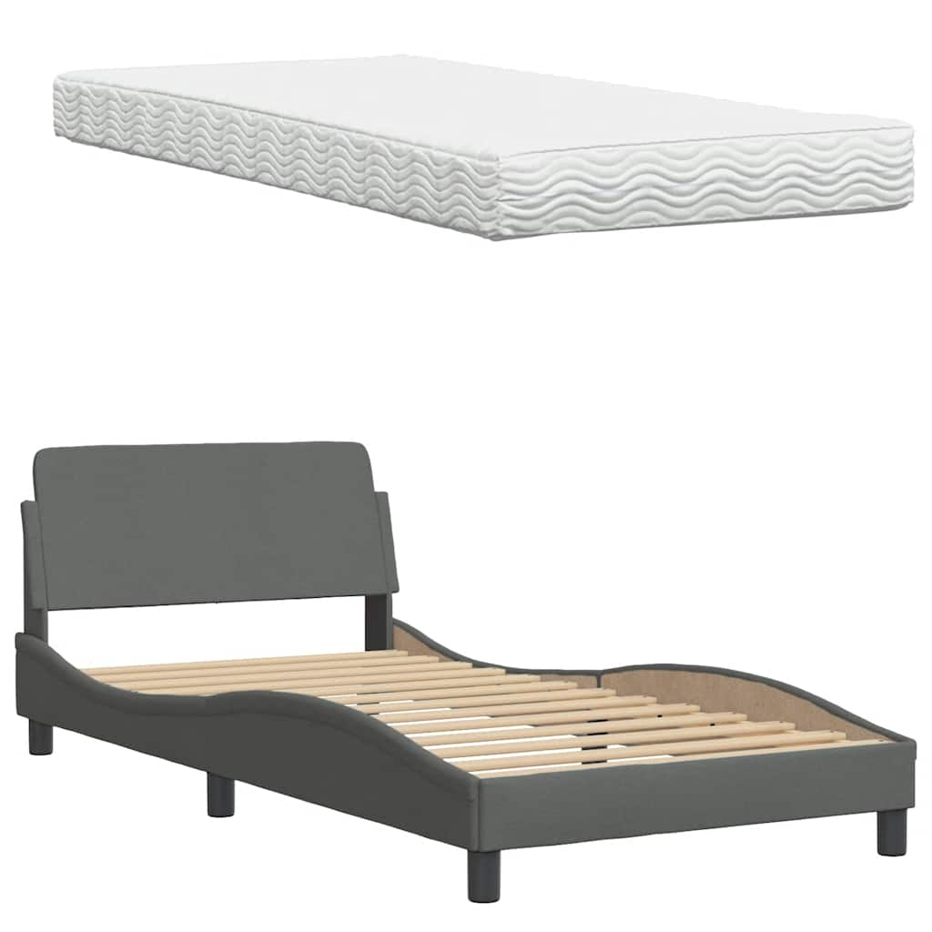 Lit avec matelas gris foncé 100x200 cm tissu