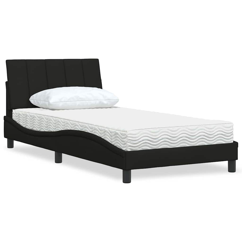 Bed with black mattress 100x200 cm fabric