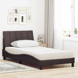 Bed with dark brown mattress 100x200 cm fabric