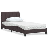 Bed with dark brown mattress 100x200 cm fabric