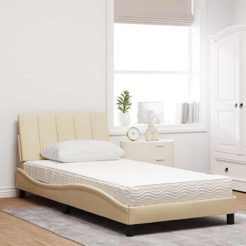 Lit avec matelas crème 100x200 cm tissu