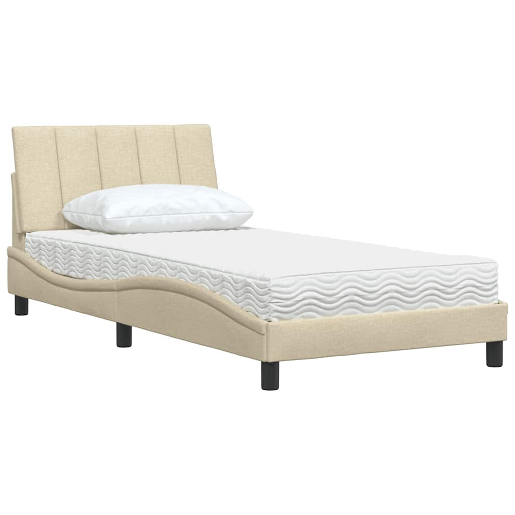 Lit avec matelas crème 100x200 cm tissu