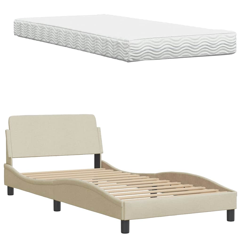 Lit avec matelas crème 100x200 cm tissu