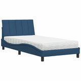 Lit avec matelas bleu 100x200 cm tissu