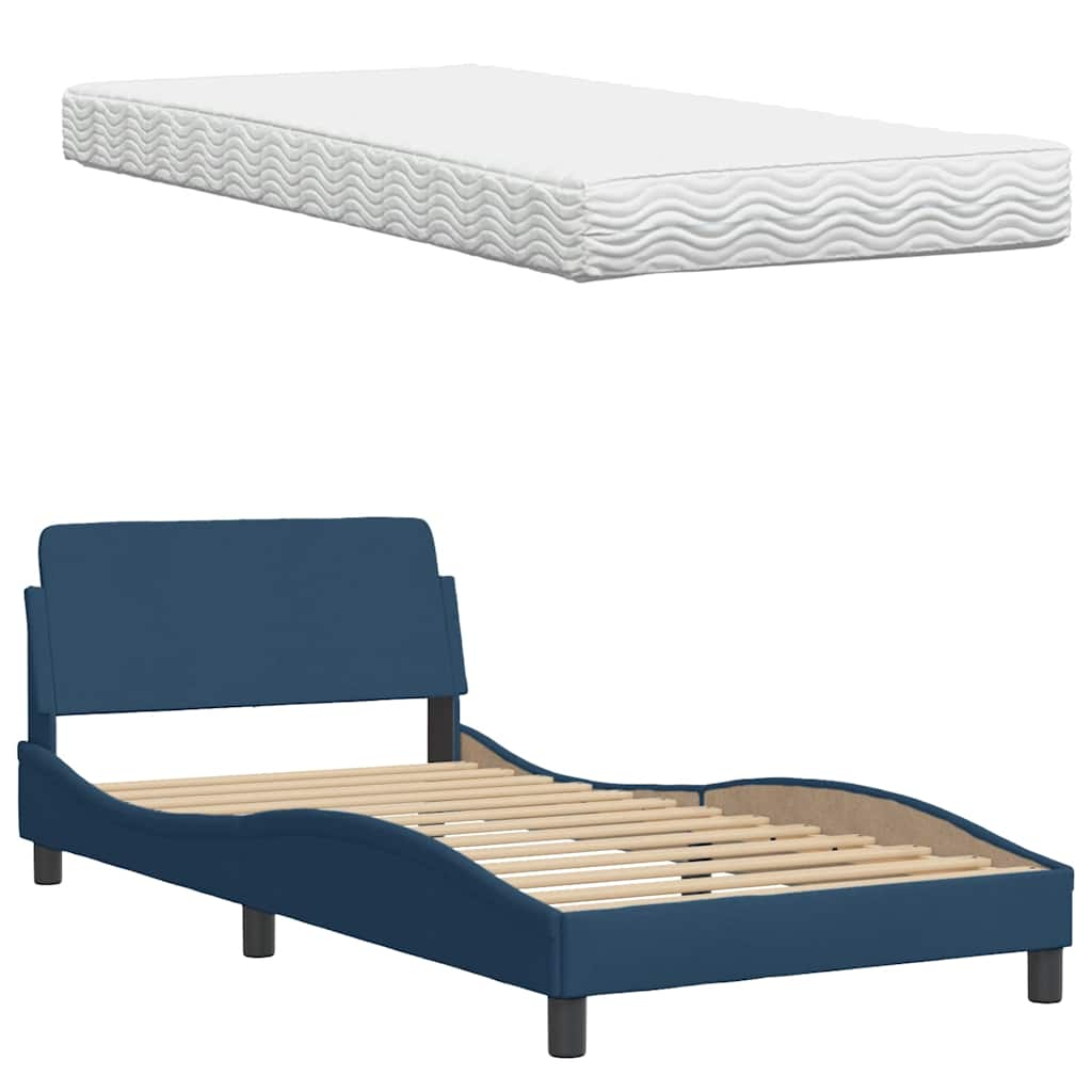 Lit avec matelas bleu 100x200 cm tissu