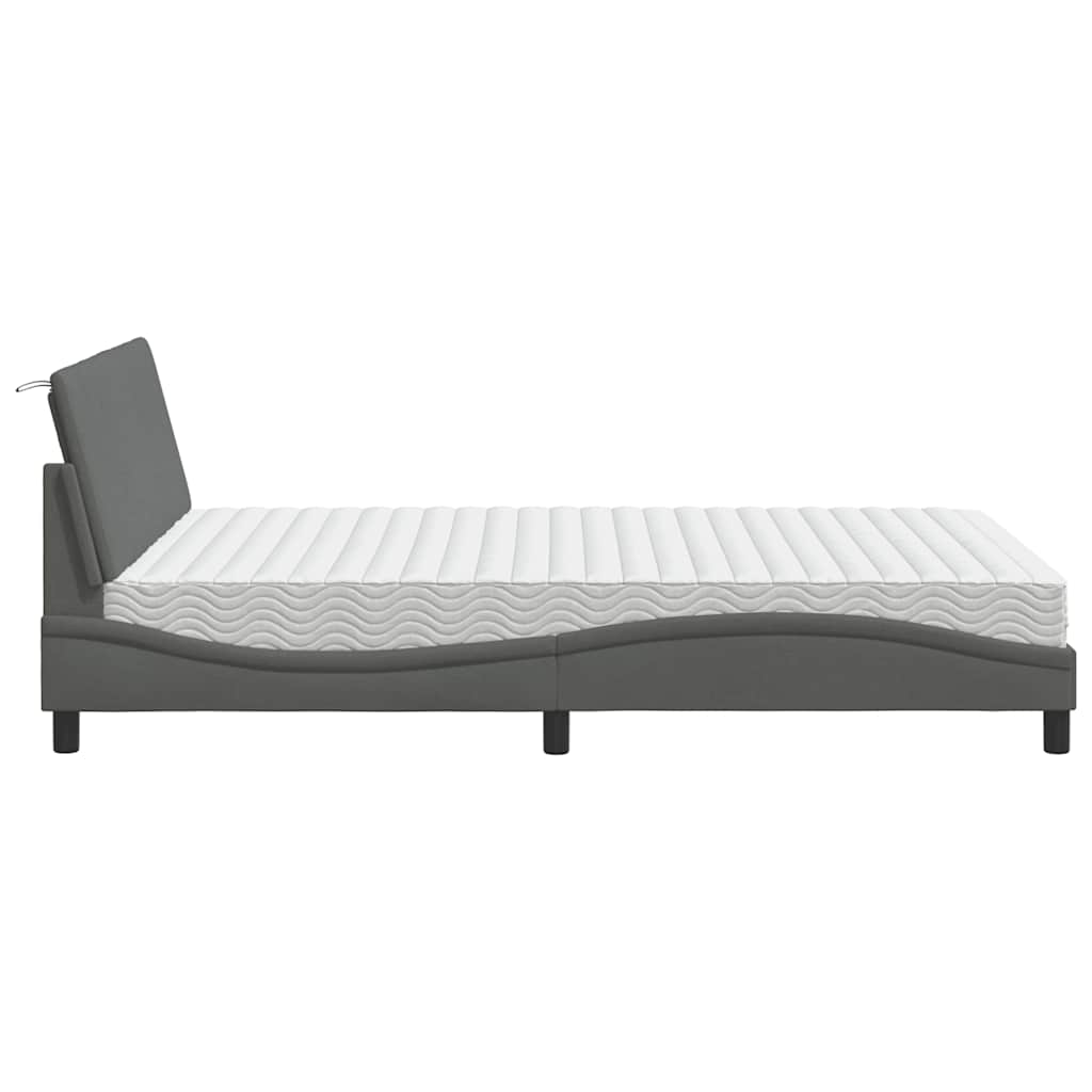 Lit avec matelas gris foncé 120x200 cm tissu