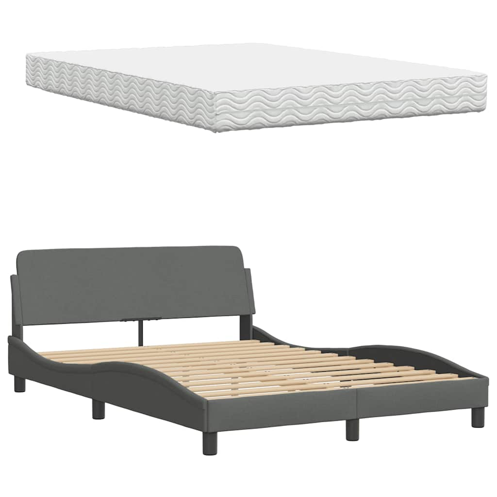 Lit avec matelas gris foncé 120x200 cm tissu