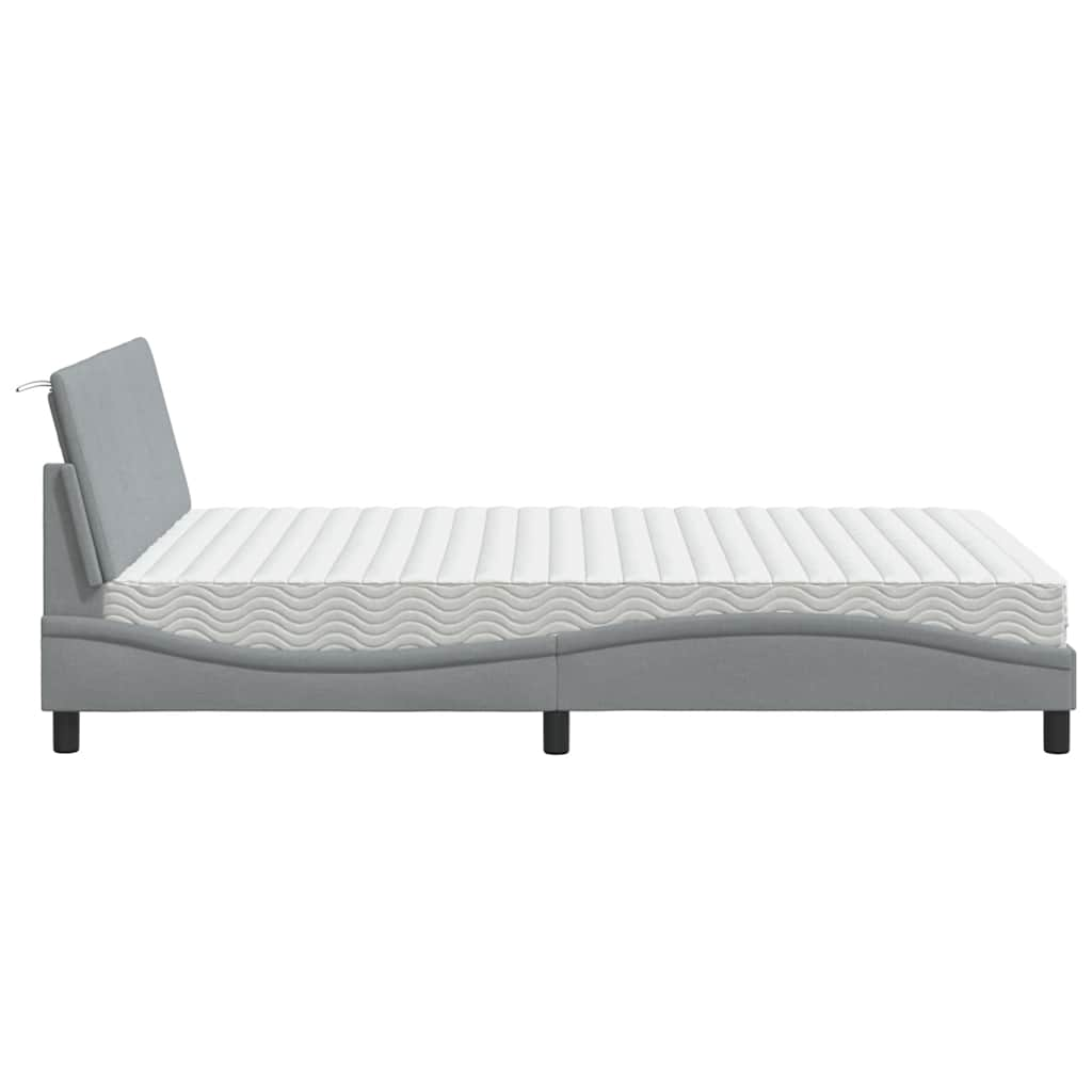 Lit avec matelas gris clair 140x190 cm tissu