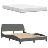 Lit avec matelas gris foncé 140x190 cm tissu