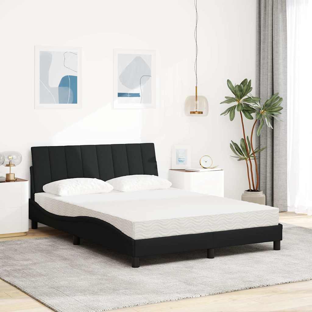 Lit avec matelas noir 140x190 cm tissu