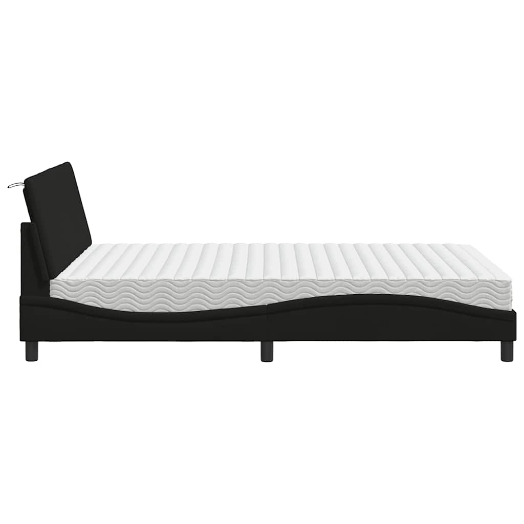 Lit avec matelas noir 140x190 cm tissu