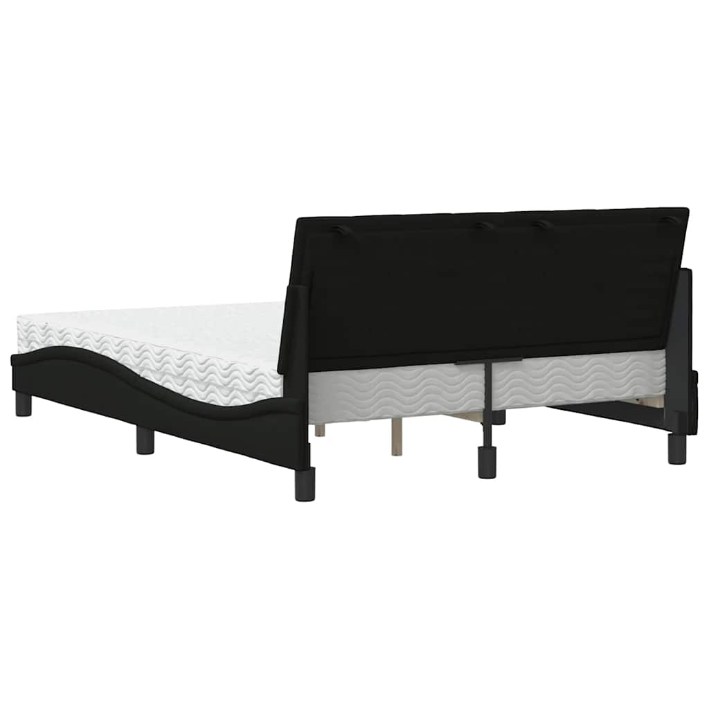 Lit avec matelas noir 140x190 cm tissu