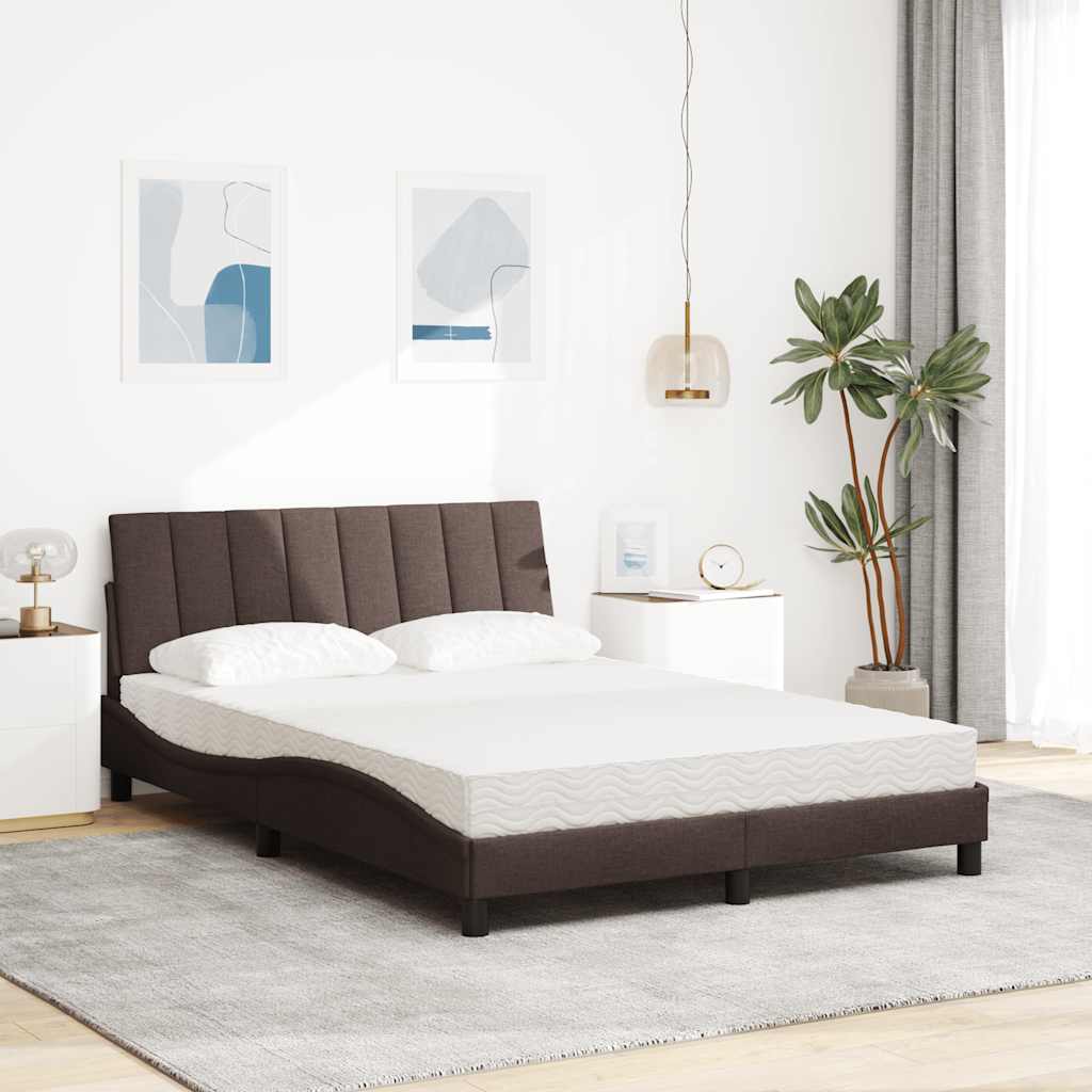 Lit avec matelas marron foncé 140x190 cm tissu