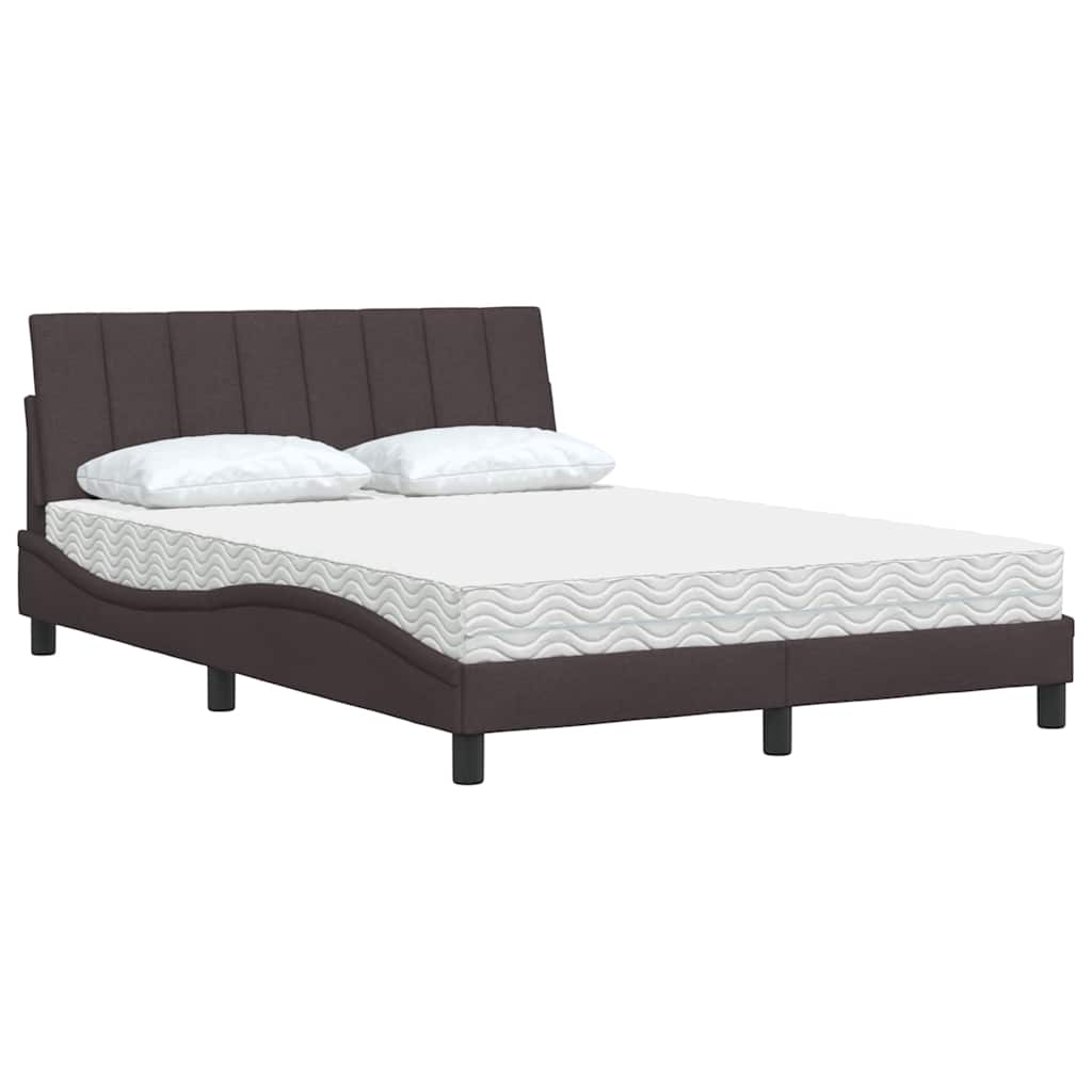 Lit avec matelas marron foncé 140x190 cm tissu