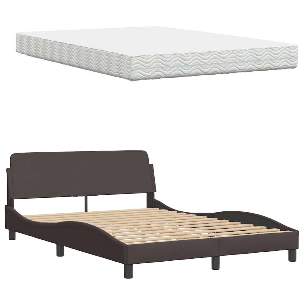 Lit avec matelas marron foncé 140x190 cm tissu