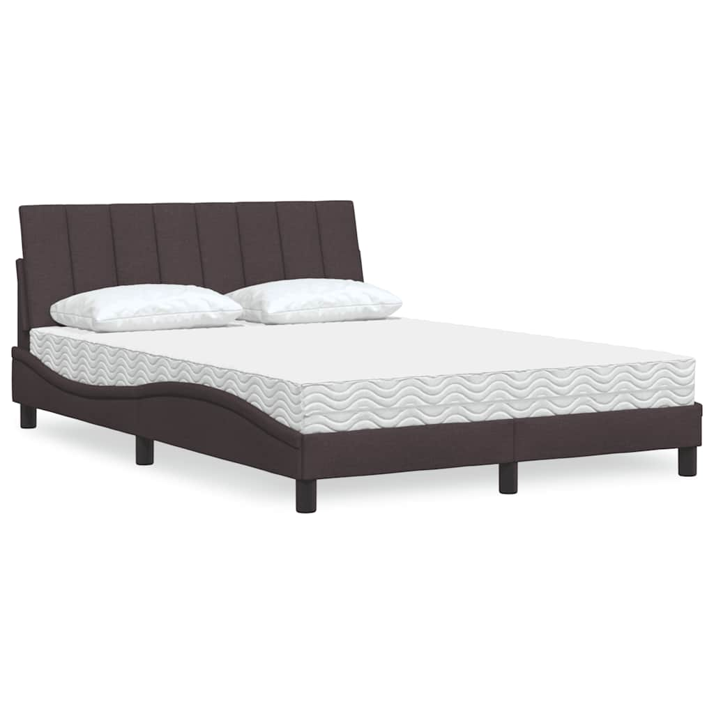 Lit avec matelas marron foncé 140x190 cm tissu