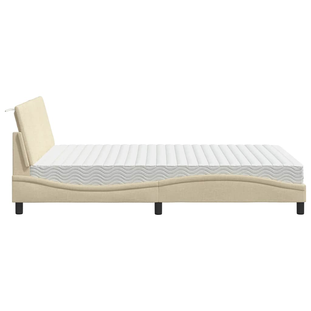 Lit avec matelas crème 140x190 cm tissu