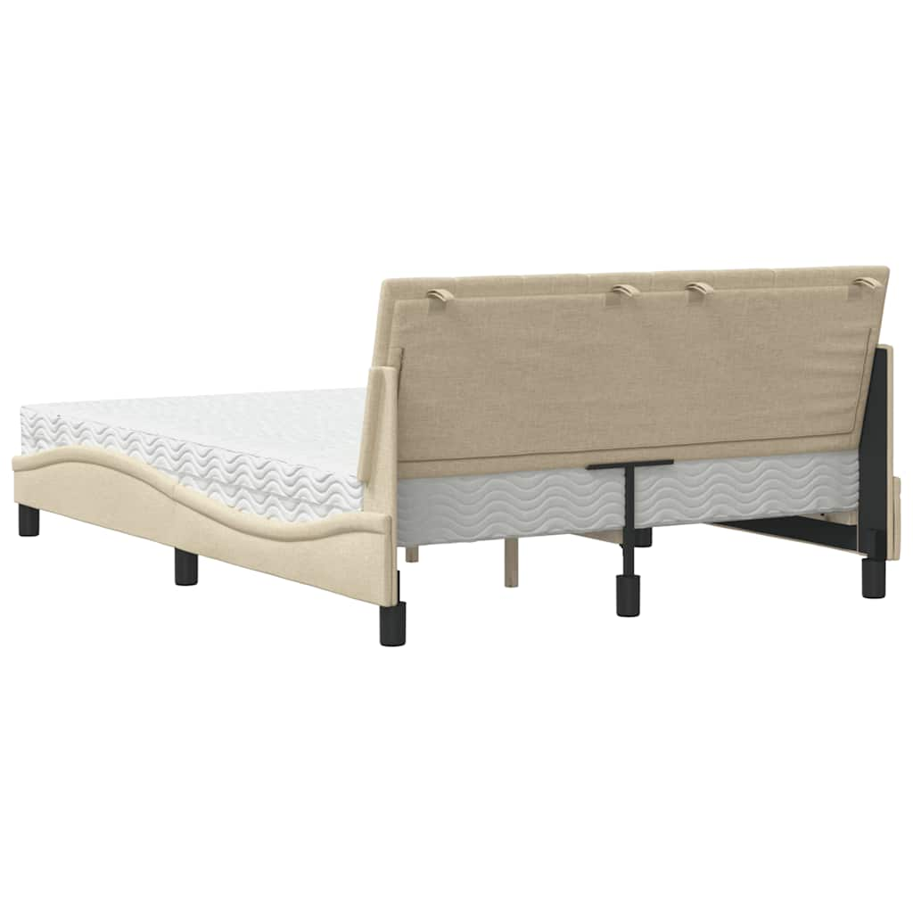 Lit avec matelas crème 140x190 cm tissu