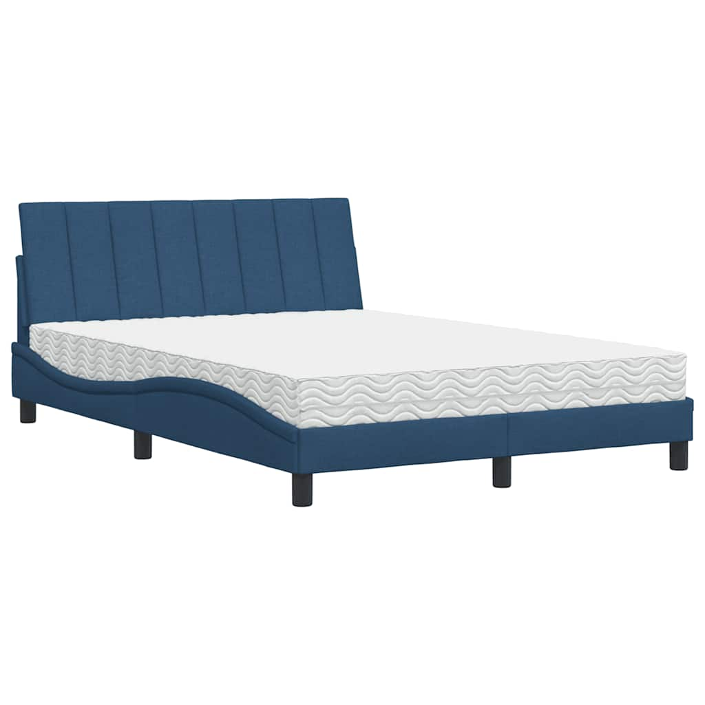 Lit avec matelas bleu 140x190 cm tissu