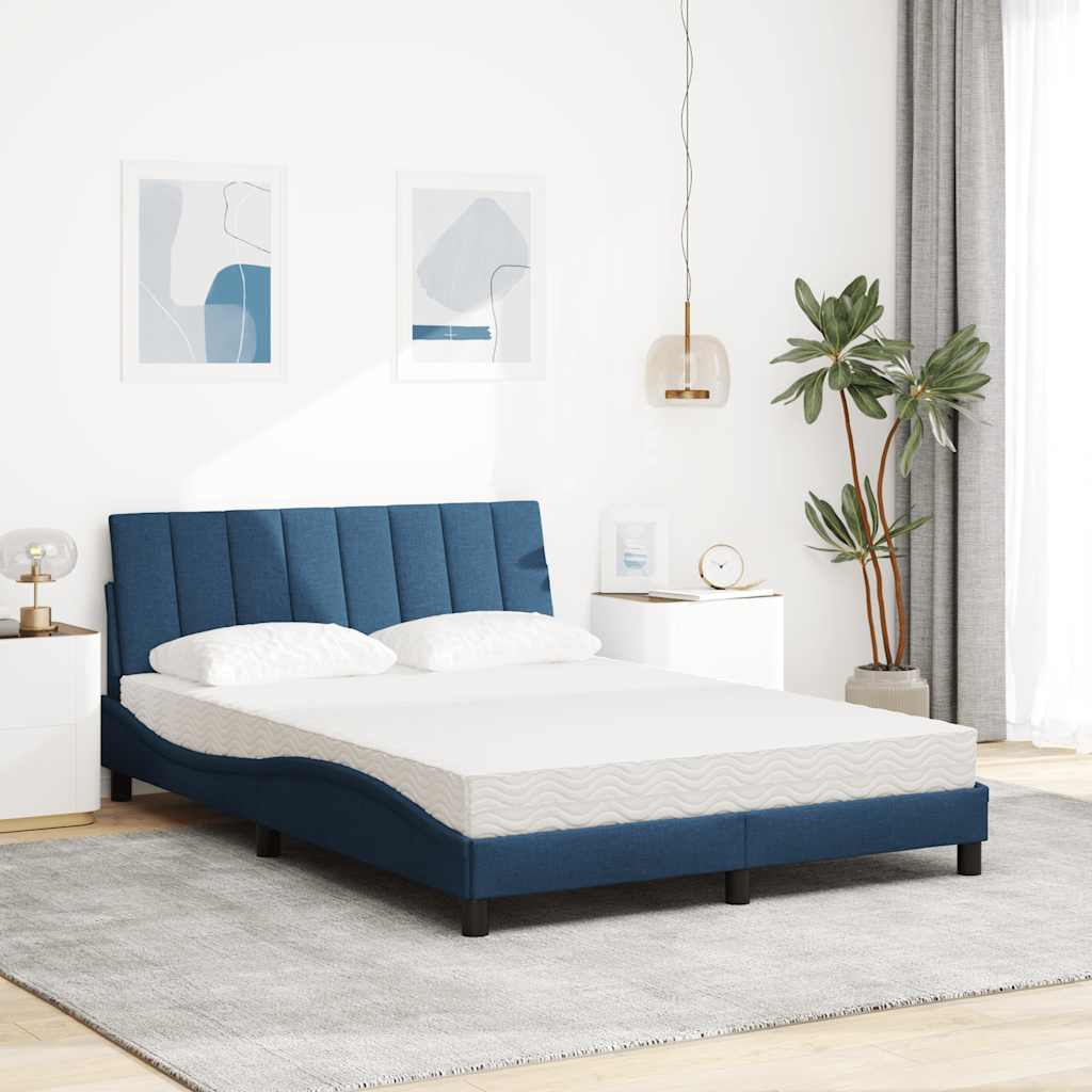 Lit avec matelas bleu 140x190 cm tissu