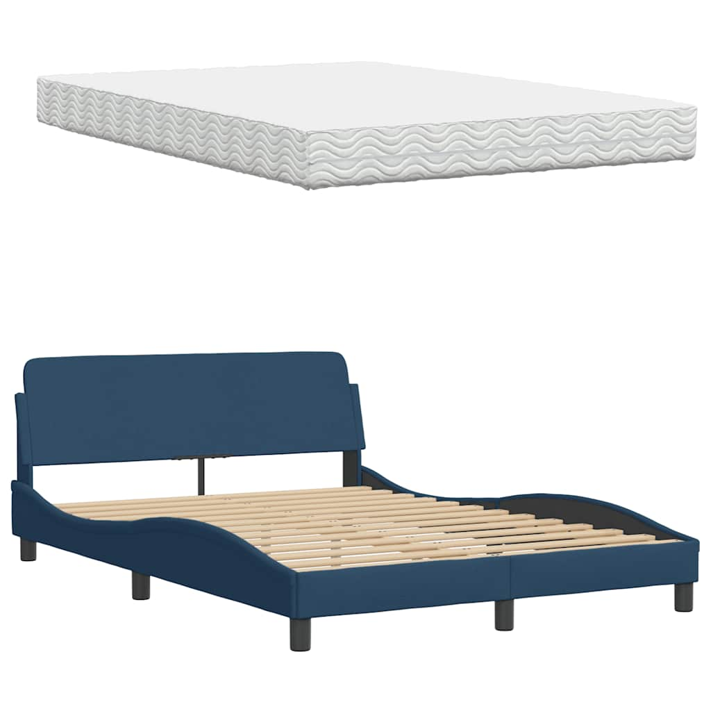 Lit avec matelas bleu 140x190 cm tissu