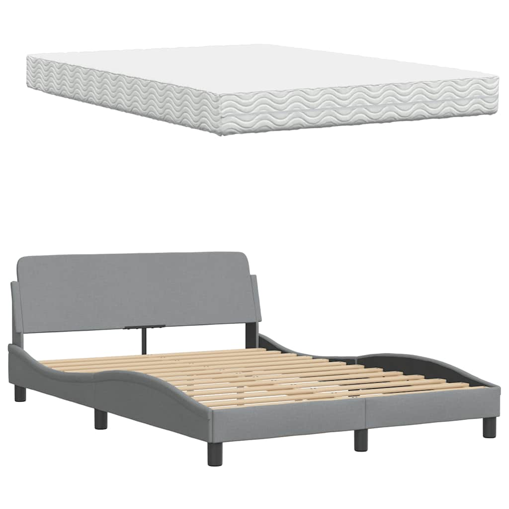 Lit avec matelas gris clair 140x200 cm tissu