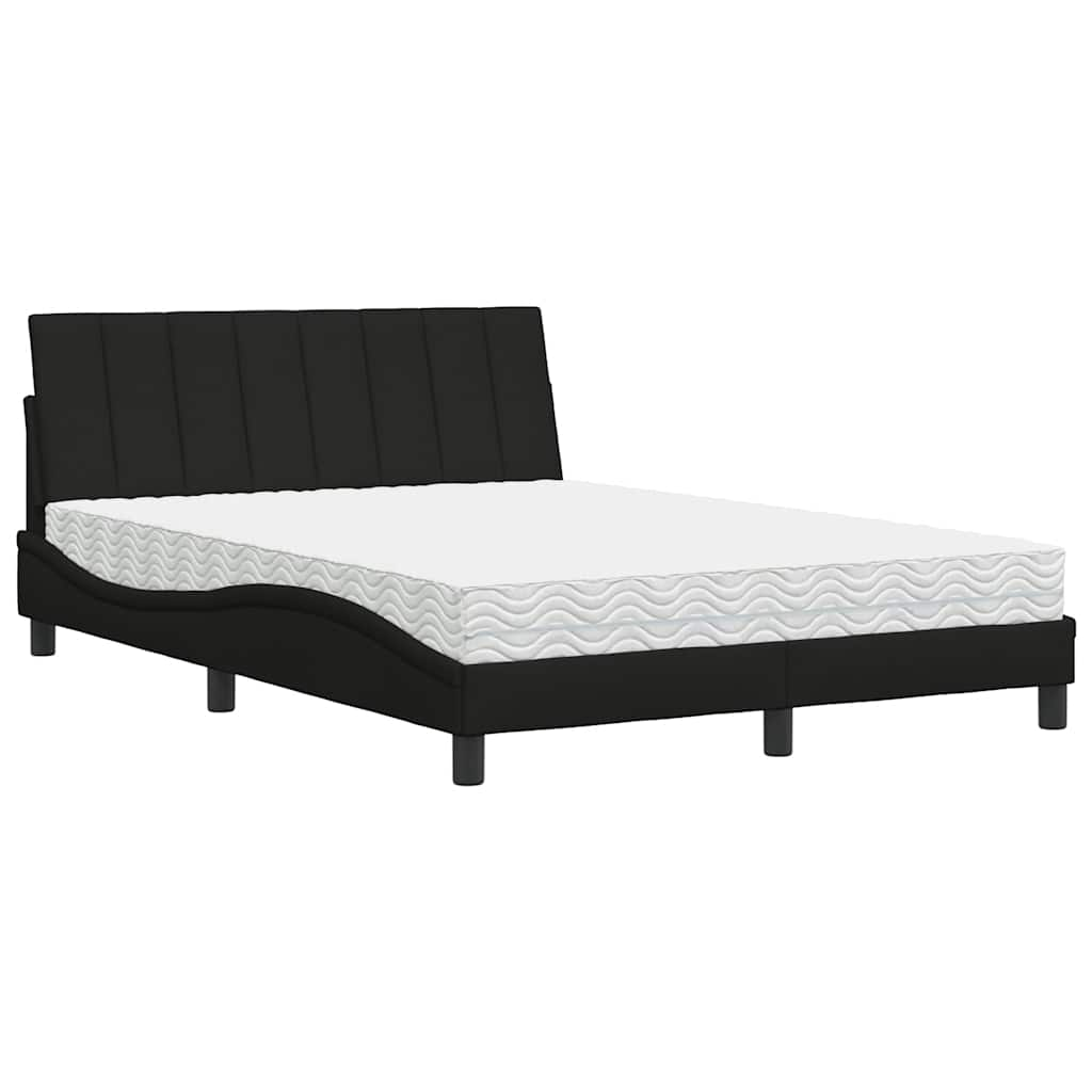 Lit avec matelas noir 140x200 cm tissu