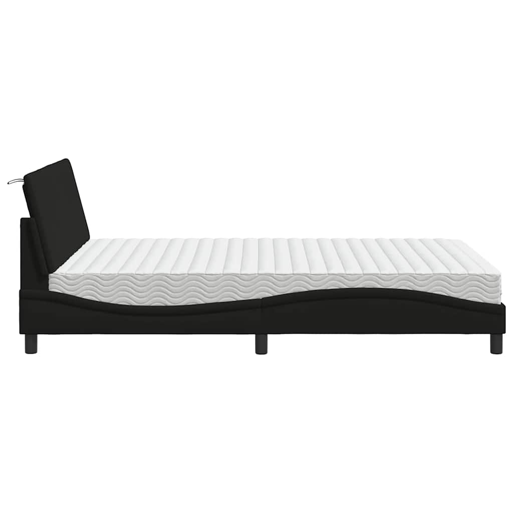 Lit avec matelas noir 140x200 cm tissu